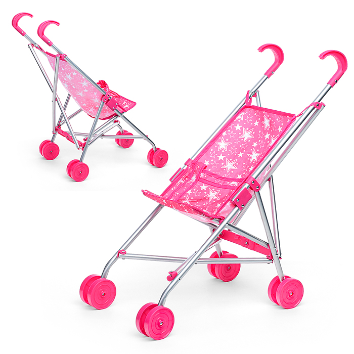 Коляска для кукол 9302D металлическая, складная, прогулочная, цвет розовые звезды