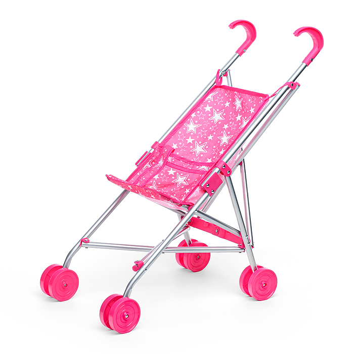 Коляска для кукол 9302D металлическая, складная, прогулочная, цвет розовые звезды