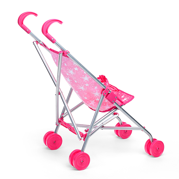 Коляска для кукол 9302D металлическая, складная, прогулочная, цвет розовые звезды