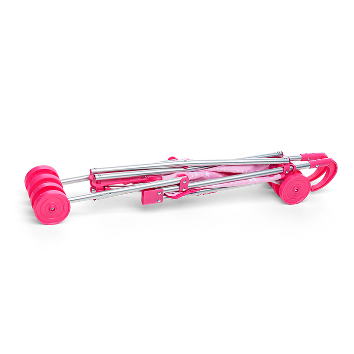 Коляска для кукол 9302D металлическая, складная, прогулочная, цвет розовые звезды