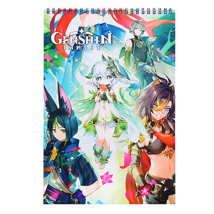 Творческий блокнот cо стикерами и переводными татуировками A4. Геншин. Лесные приключения. 