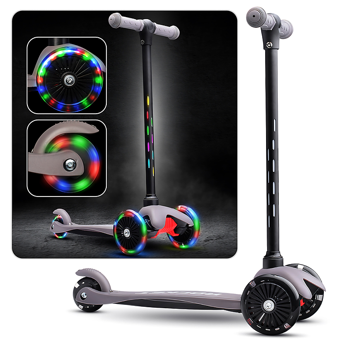 Самокат 3-х колесный ROCKET,колеса PU со светом, светящаяся стойка, ABEC 7, серый