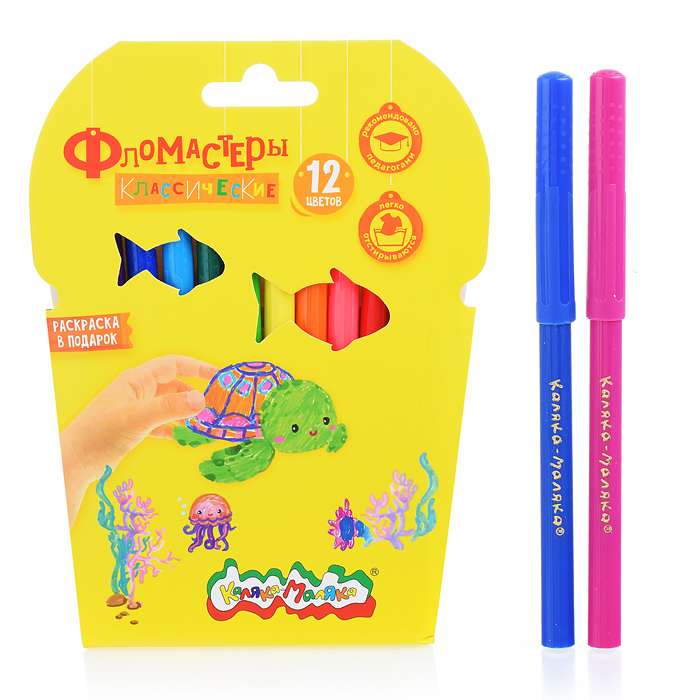 Фломастеры 12 цв. классические, круглый корпус, картонная упаковка