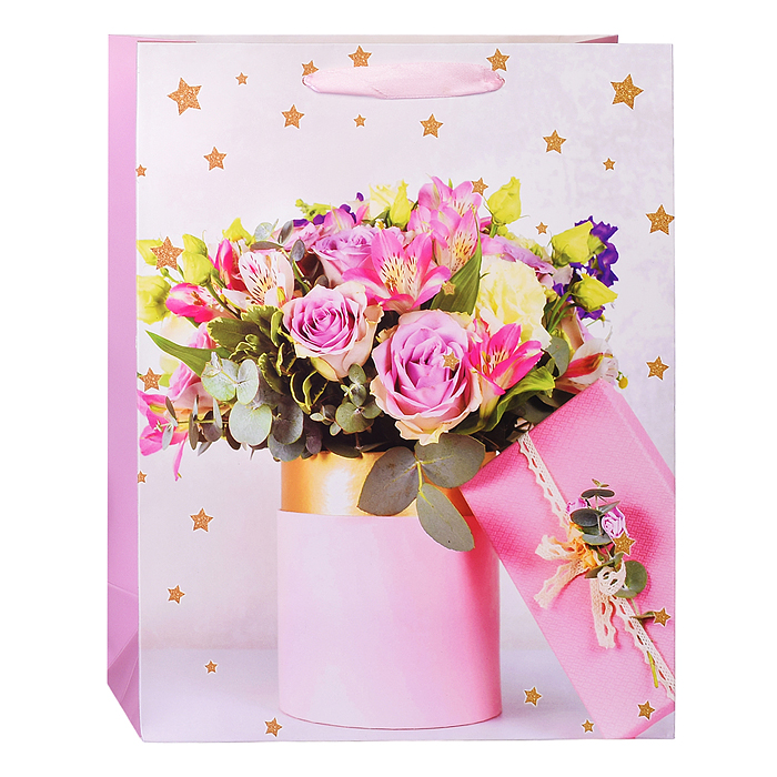 Фото к товару Пакет подарочный 00-6301 "Цветы" 26*32*10,5 см. Пакет подарочный 00-6301 "Цветы" 26*32*10,5 см.