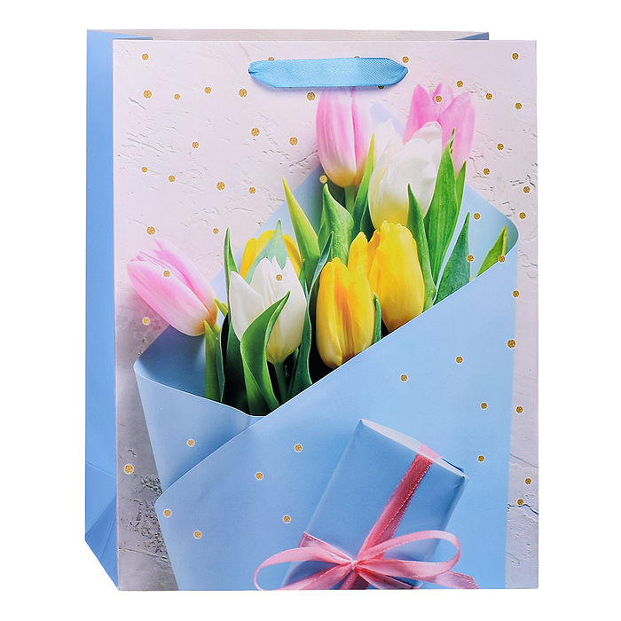 Фото к товару Пакет подарочный 00-6301 "Цветы" 26*32*10,5 см. Пакет подарочный 00-6301 "Цветы" 26*32*10,5 см.