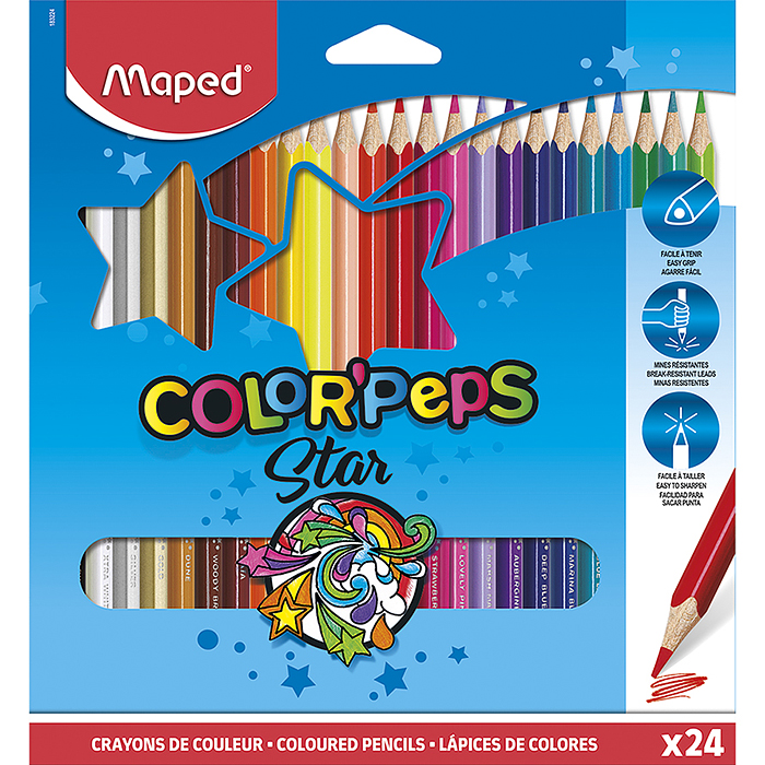 Карандаши цветные 24цв., из липы "Color' peps" треугол., ударопроч. грифель, в футляре