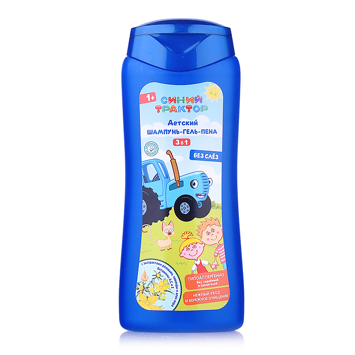 Детский шампунь-гель-пена "Синий трактор" экс ромаш, лаван и алоэ Вера, 250мл. "Заботливая мама"