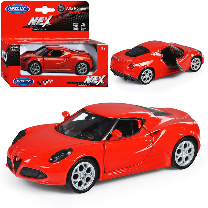 Машинка 1:38 Alfa Romeo 4C, пруж. мех., цв. в асс. Машинка 1:38 Alfa Romeo 4C, пруж. мех., цв. в асс.