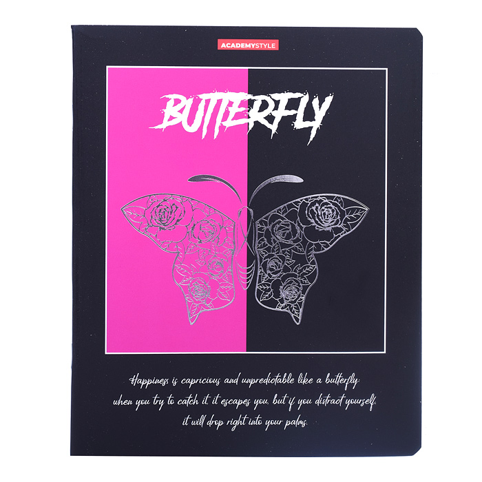 Тетрадь 48л клетка, Бабочки на черном софт-тач лак, тиснение фольгой, цв оборот