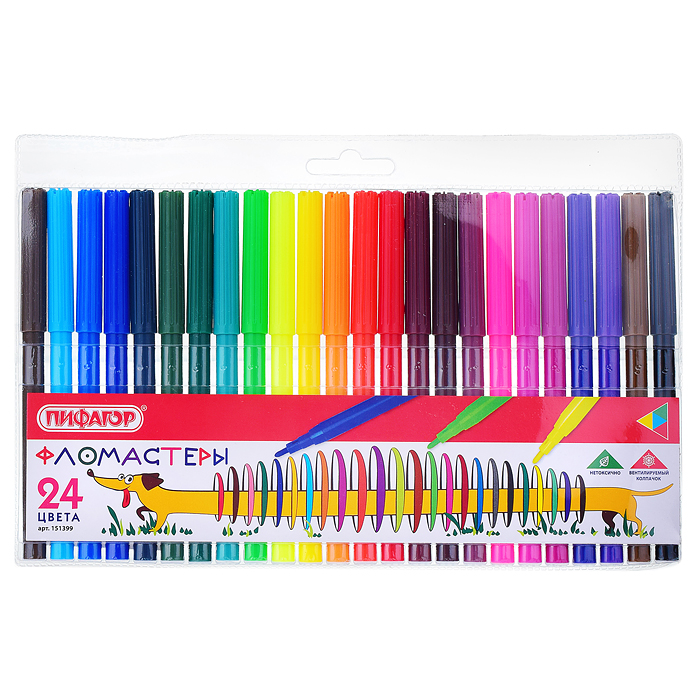 Фломастеры 24 цв. "Веселая такса" вентилируемый колпачок Фломастеры 24 цв. "Веселая такса" вентилируемый колпачок