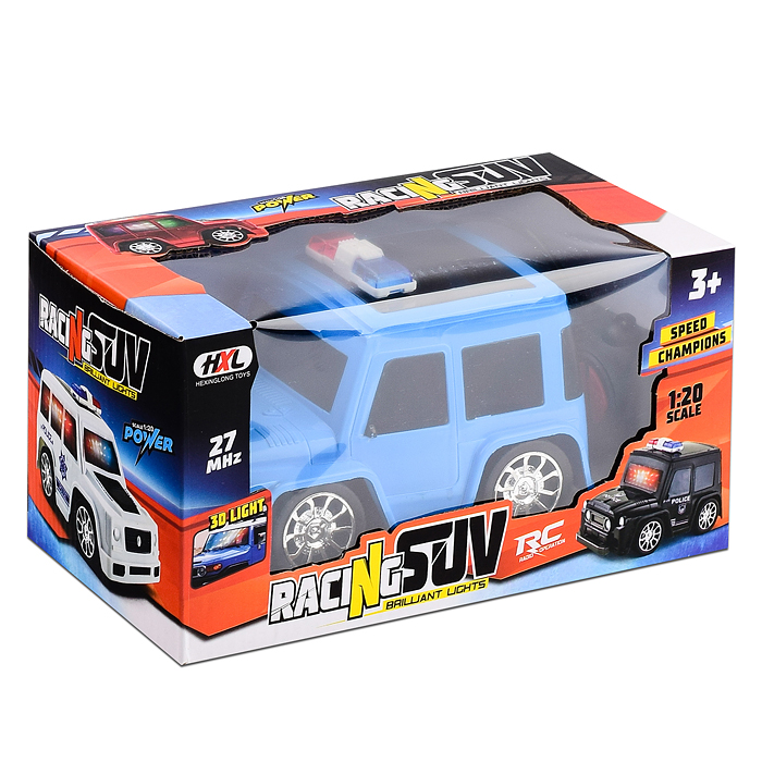 Машина 12024-4B+ "Полиция" р/у, 27 MHz, синяя/желтая, в ассортименте, в коробке