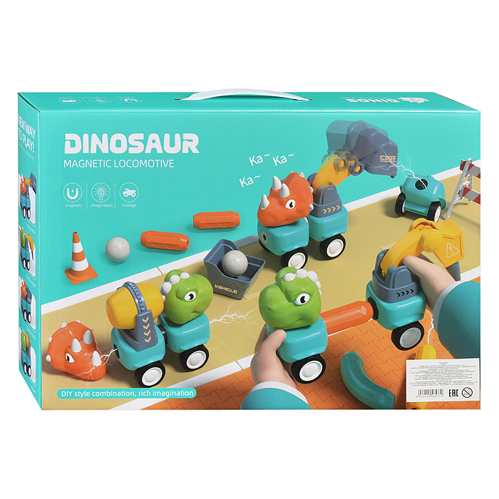 Фото к товару Конструктор магнитный 158-26G "Динозавры" Строительные машины, 106 дет., в коробке Конструктор магнитный 158-26G "Динозавры" Строительные машины, 106 дет., в коробке