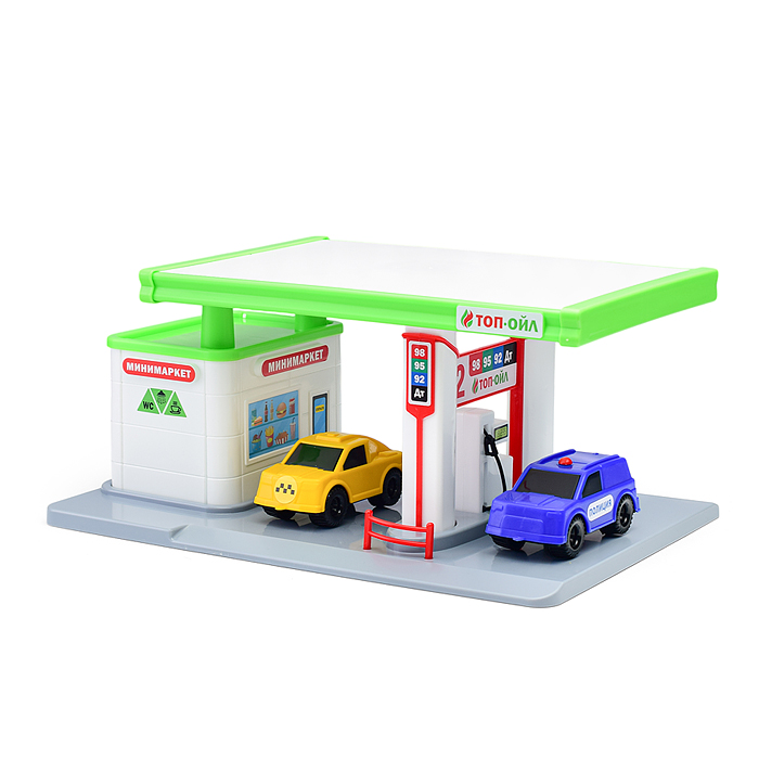 Фото к товару Автозаправочная станция "Топ-ойл" многофункциональный игровой набор в подар. коробке Автозаправочная станция "Топ-ойл" многофункциональный игровой набор в подар. коробке