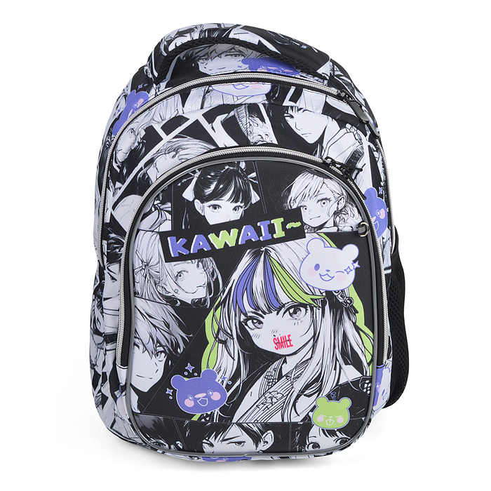 Рюкзак облегченный "Аниме. Smile" с анатомической спинкой, 2 отделения на молнии