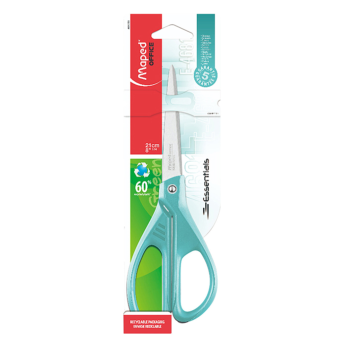 Ножницы эргономичные 21 см "Essentials color" бирюзовые, асимметричные, в блистере 