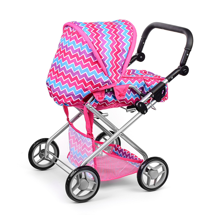 Коляска-люлька для кукол, металлическая, с люлькой для переноски, с корзиной, с сумкой, цвет розовый