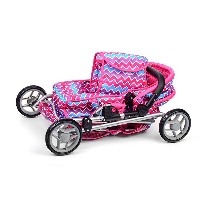 Коляска-люлька для кукол, металлическая, с люлькой для переноски, с корзиной, с сумкой, цвет розовый