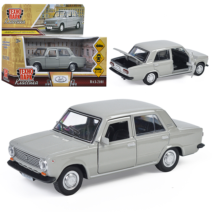 Машина металл ВАЗ-2101, 12 см, (двери, багаж, серый) инерц, в коробке Машина металл ВАЗ-2101, 12 см, (двери, багаж, серый) инерц, в коробке