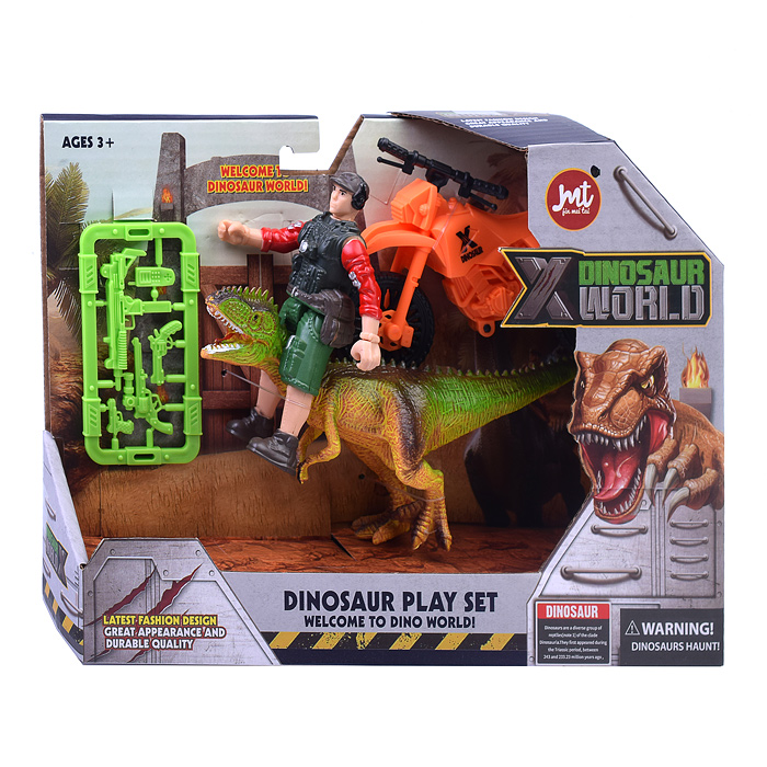 Фото к товару Набор динозавров C6-3 "Юрский период" с фигуркой, динозавром и мотоциклом в коробке Набор динозавров C6-3 "Юрский период" с фигуркой, динозавром и мотоциклом в коробке