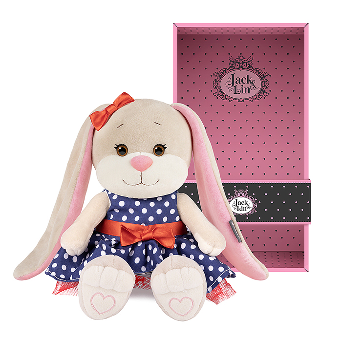 Зайка Лин в синем платье в горошек, 20 см, в коробке 