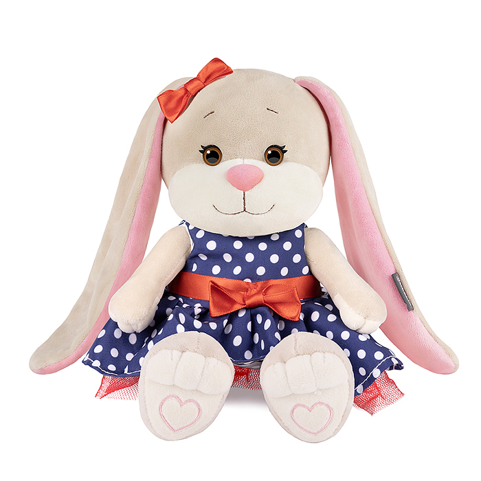 Зайка Лин в синем платье в горошек, 20 см, в коробке 