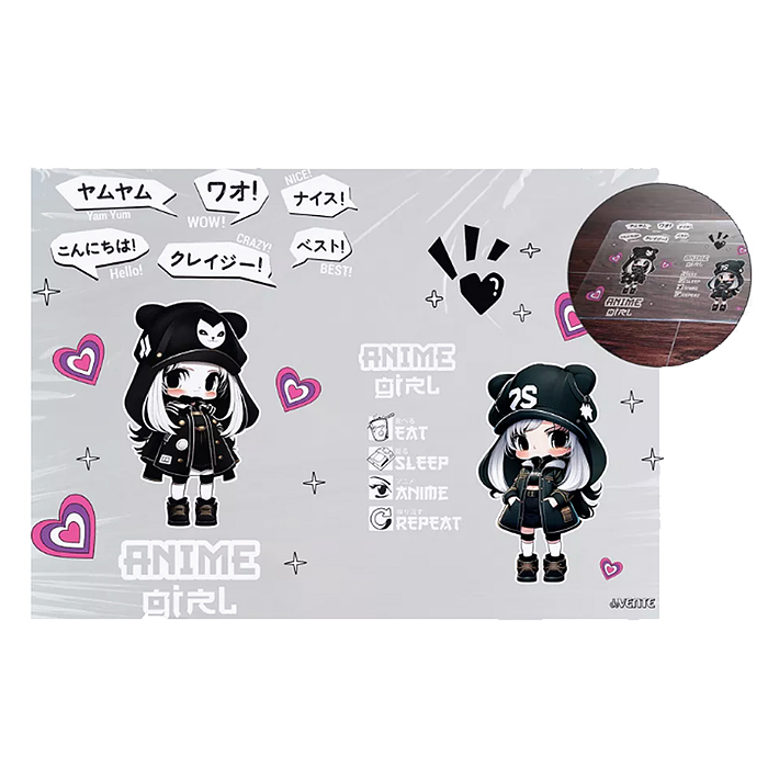 Настольное покрытие "Anime Girl" 70x50 см, прозрачный PVC с цветным рисунком, плотность 150 Настольное покрытие "Anime Girl" 70x50 см, прозрачный PVC с цветным рисунком, плотность 150