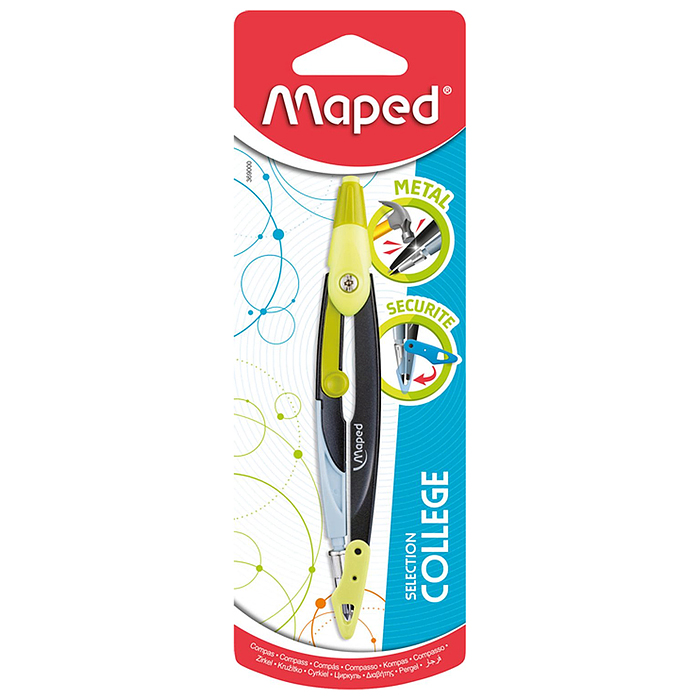 Циркуль из цинкового сплава "Metal open" эргономичный, с защитой иглы, в блистере, зеленый 