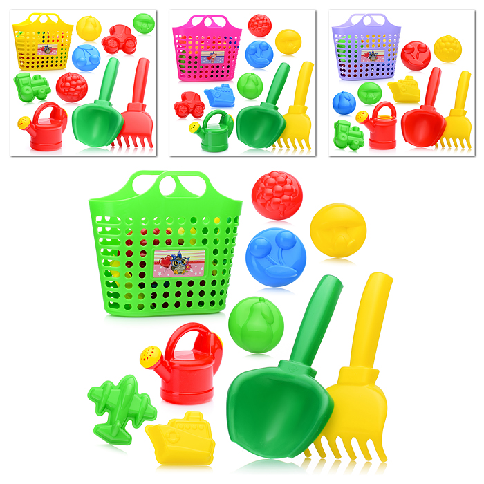 Песочный набор в корзинке "Королевский " ( 6 формочек, совок, грабли, леечка ) Песочный набор в корзинке "Королевский " ( 6 формочек, совок, грабли, леечка )