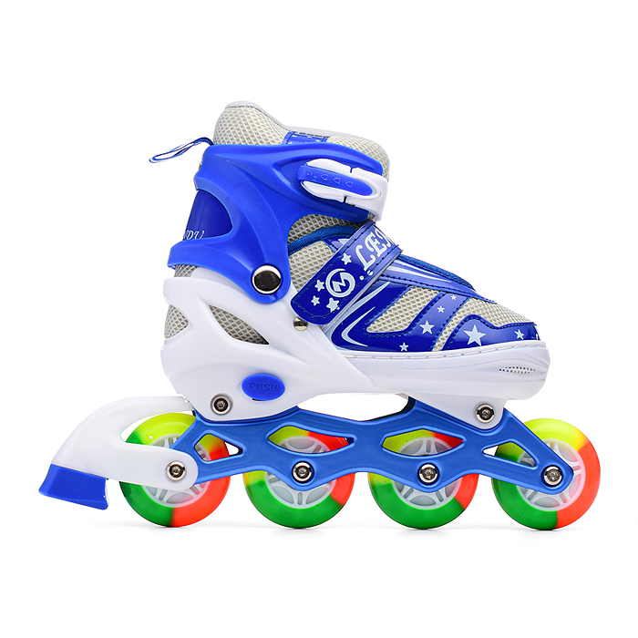 Фото к товару Ролики детские, M, цвет синий, цветные колеса + подарок Шлем. Ролики детские, M, цвет синий, цветные колеса + подарок Шлем.