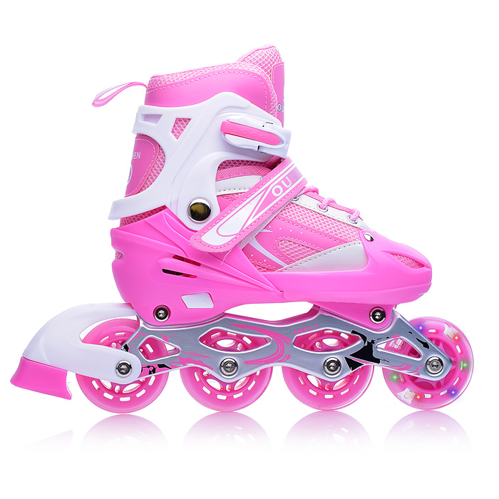 Фото к товару Роликовые коньки U001745Y раздвижные, PU колёса со светом, размер S, розовые, в сумке Роликовые коньки U001745Y раздвижные, PU колёса со светом, размер S, розовые, в сумке
