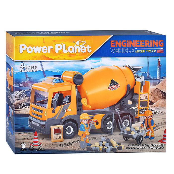 Конструктор QL888-21 "Спецтехника. Раздвижной автобетоносмеситель" + 2 инженера, в коробке
