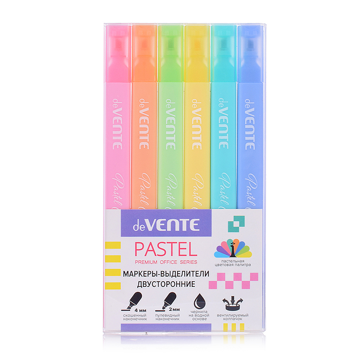 Набор маркеров-выделителей "Pastel" 06 цв, двусторонние (пулевидный 2 мм/скошенный до 4 мм)