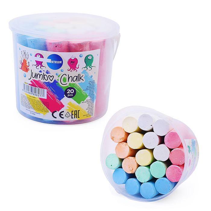 Мел цветной 20 шт. JUMBO, для асфальта длина 105мм, диам. 25 мм в пластиковом ведре Мел цветной 20 шт. JUMBO, для асфальта длина 105мм, диам. 25 мм в пластиковом ведре