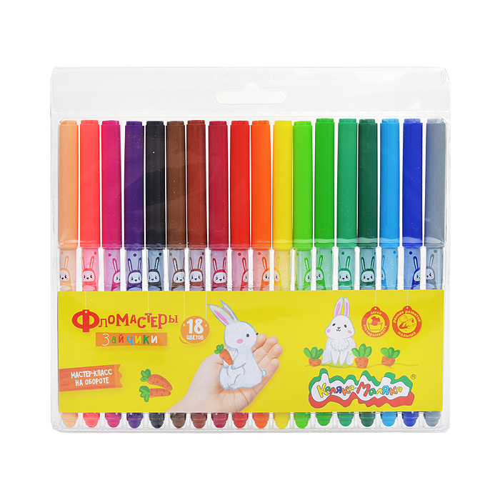 Фломастеры 18 цв. "Зайчики" классические, кругл. корп. легкосмываемые блист. упак. принт 