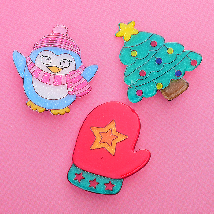 Новогоднее украшение-значки/заколки S1786 "Рождественские забавы" на листе
