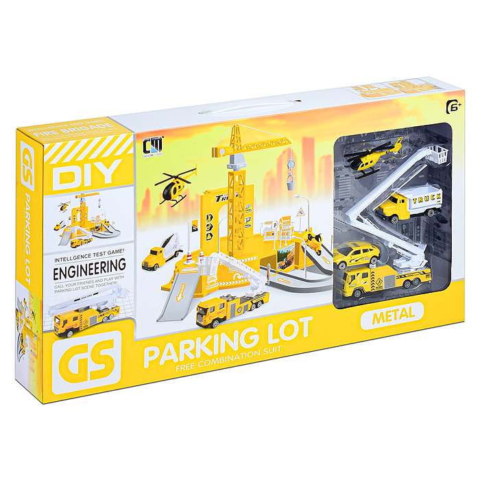 Парковка-трек CM559-20 со строительным краном, желтая, в коробке