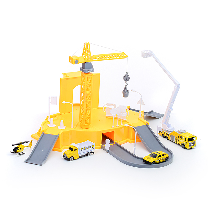 Парковка-трек CM559-20 со строительным краном, желтая, в коробке