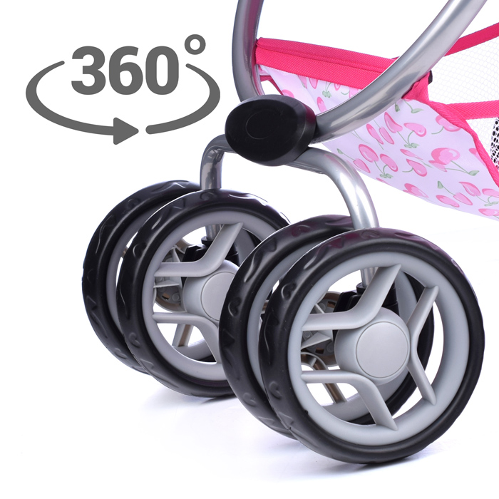 Коляска 9661 зима-лето для кукол, металлическая, с люлькой-переноской, с корзиной, цвет вишенка