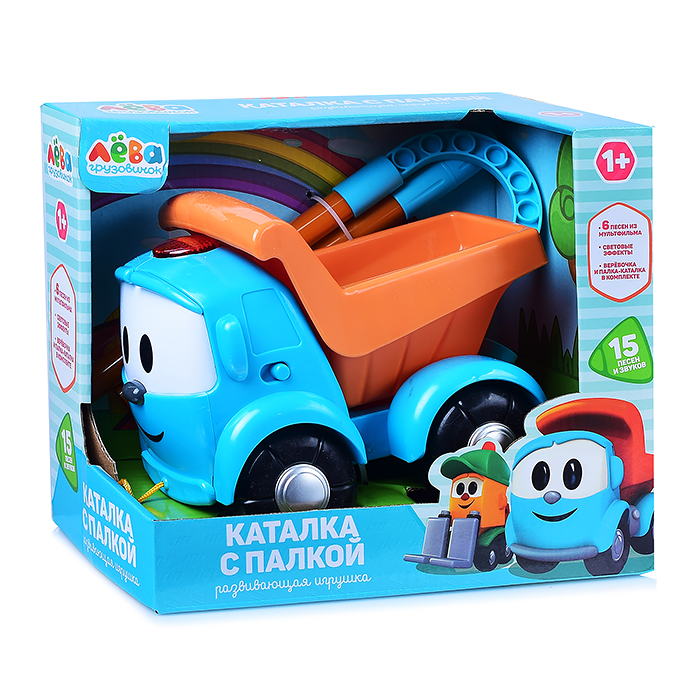 Фото к товару Каталка с палкой "Грузовичок Лева" (15 песен и звуков. свет. бат.) в коробке Каталка с палкой "Грузовичок Лева" (15 песен и звуков. свет. бат.) в коробке