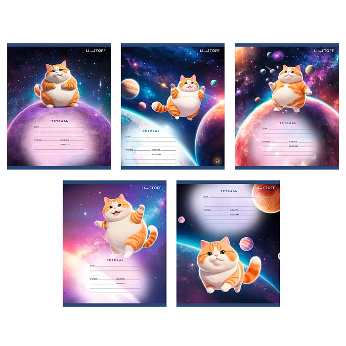 Тетрадь 18л. "Космический котик" линия, скрепка, поля Тетрадь 18л. "Космический котик" линия, скрепка, поля
