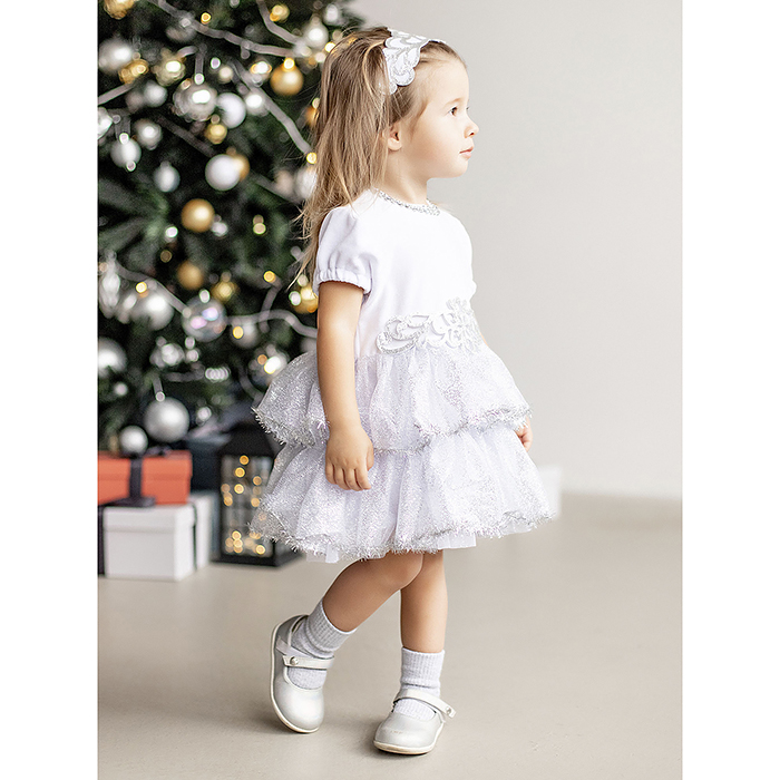 Фото к товару Костюм "Снежинка" (платье с подъюбником, повязка на голову) р. 86-92 Костюм "Снежинка" (платье с подъюбником, повязка на голову) р. 86-92