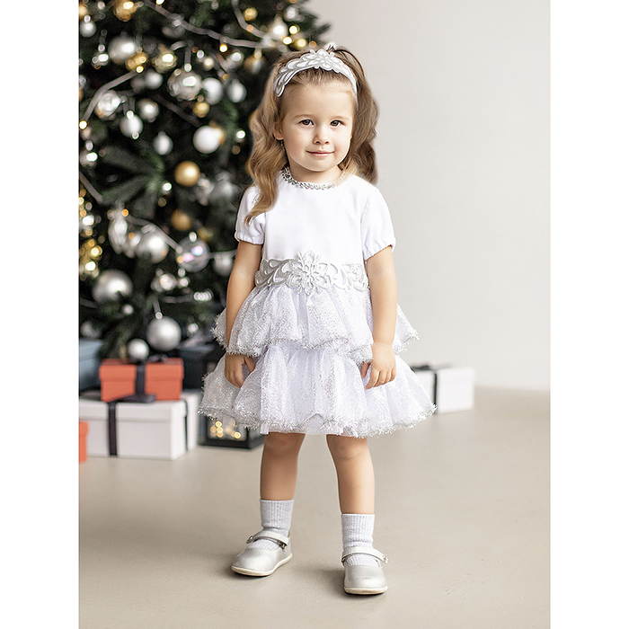 Фото к товару Костюм "Снежинка" (платье с подъюбником, повязка на голову) р. 86-92 Костюм "Снежинка" (платье с подъюбником, повязка на голову) р. 86-92