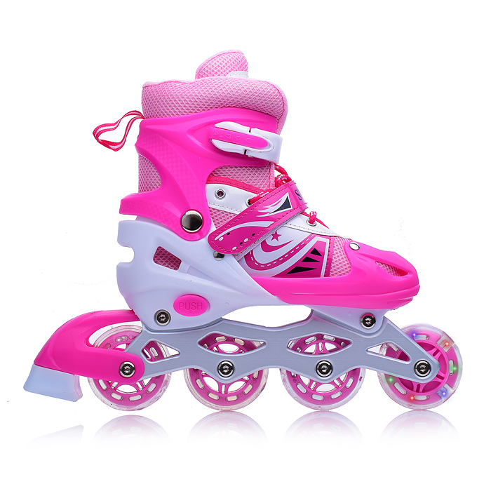 Фото к товару Ролики детские U001743Y (размер S) розово-белые, PU колёса со светом, в сумке Ролики детские U001743Y (размер S) розово-белые, PU колёса со светом, в сумке