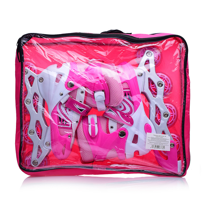 Фото к товару Ролики детские U001743Y (размер S) розово-белые, PU колёса со светом, в сумке Ролики детские U001743Y (размер S) розово-белые, PU колёса со светом, в сумке