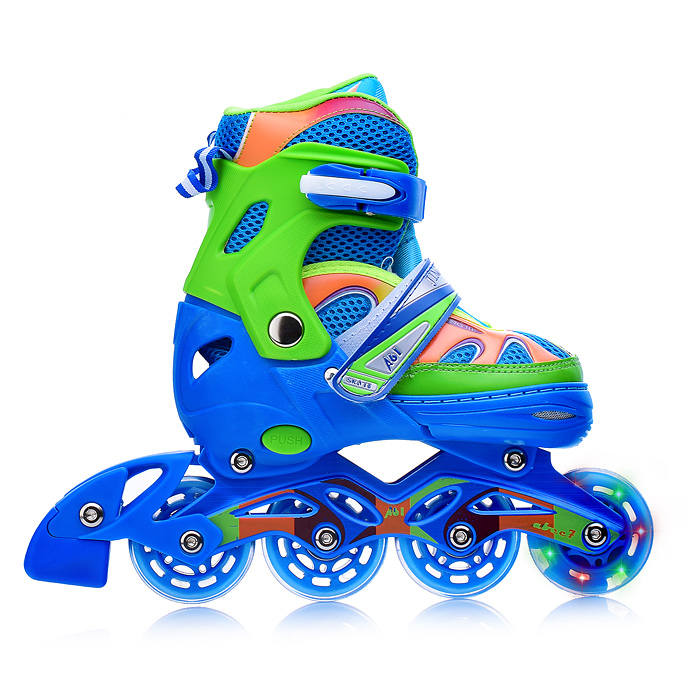 Фото к товару Ролики детские, S сине-зеленые с оранжевым Ролики детские, S сине-зеленые с оранжевым