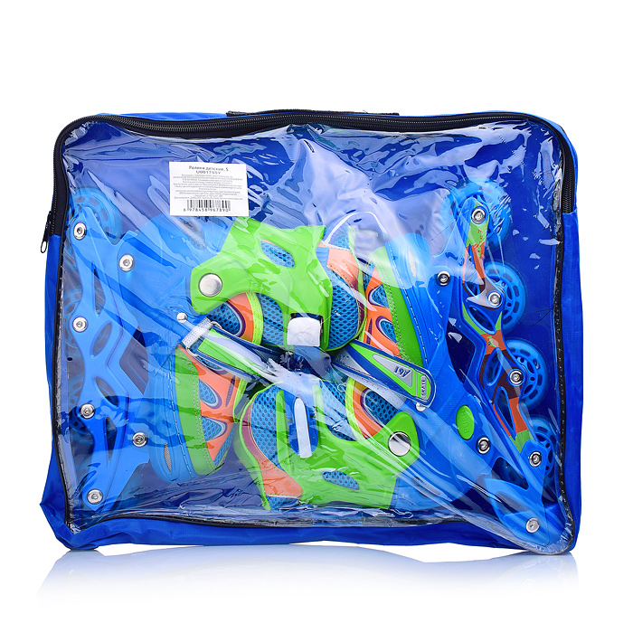 Фото к товару Ролики детские, S сине-зеленые с оранжевым Ролики детские, S сине-зеленые с оранжевым