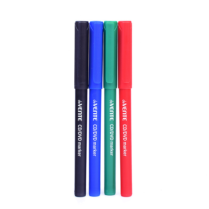 Набор маркеров для компакт-дисков (4 цв - син, черн, красн, зел) круглый корпус, с эргоно