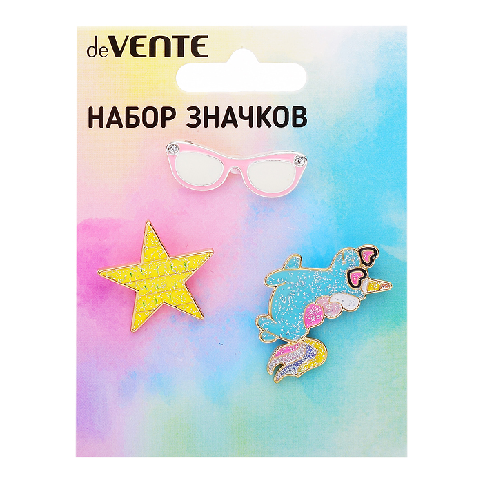 Фото к товару Набор значков "I am a star!" эмалированные, размер изделий: единорог 2,8x3 см, звездочка 2, Набор значков "I am a star!" эмалированные, размер изделий: единорог 2,8x3 см, звездочка 2,