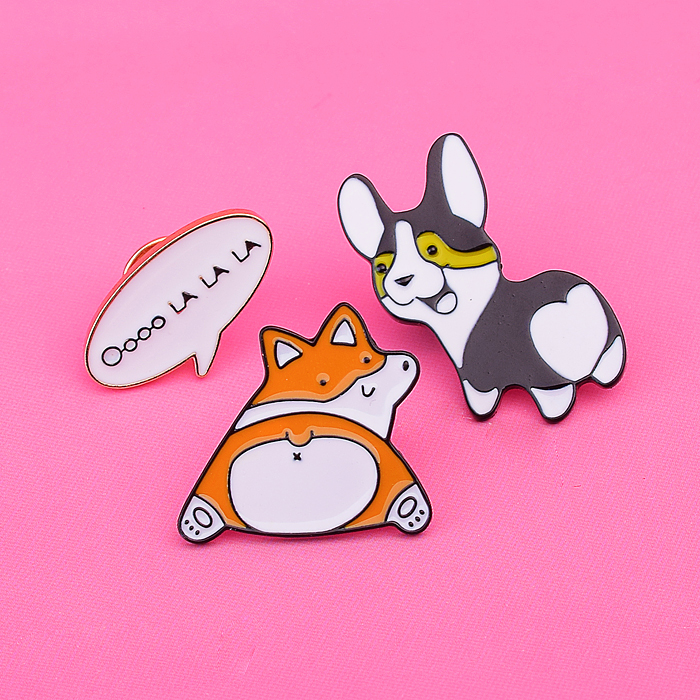 Набор значков "Oooo LA LA LA!" эмалированные, размер изделий: рыжий щенок 2,7x2,6 см, черны