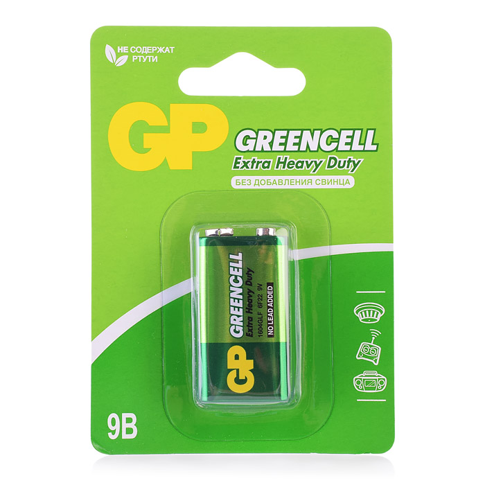 Батарея GP Greencell GP1604G-2CR1 6F22 BL1 Батарея GP Greencell GP1604G-2CR1 6F22 BL1